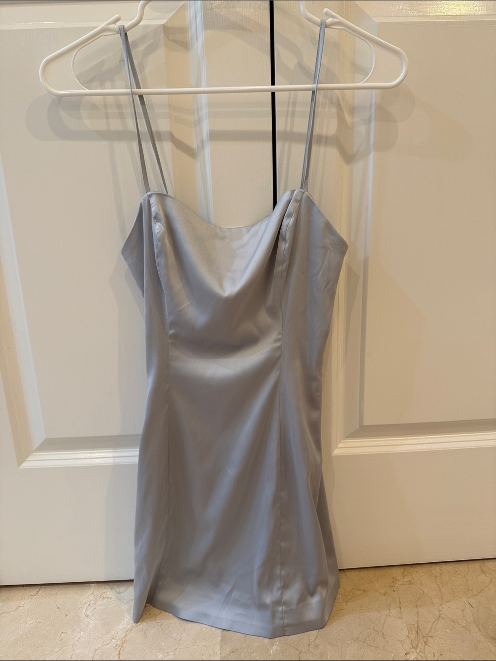 Sunday Best Silver Satin Slip Dress